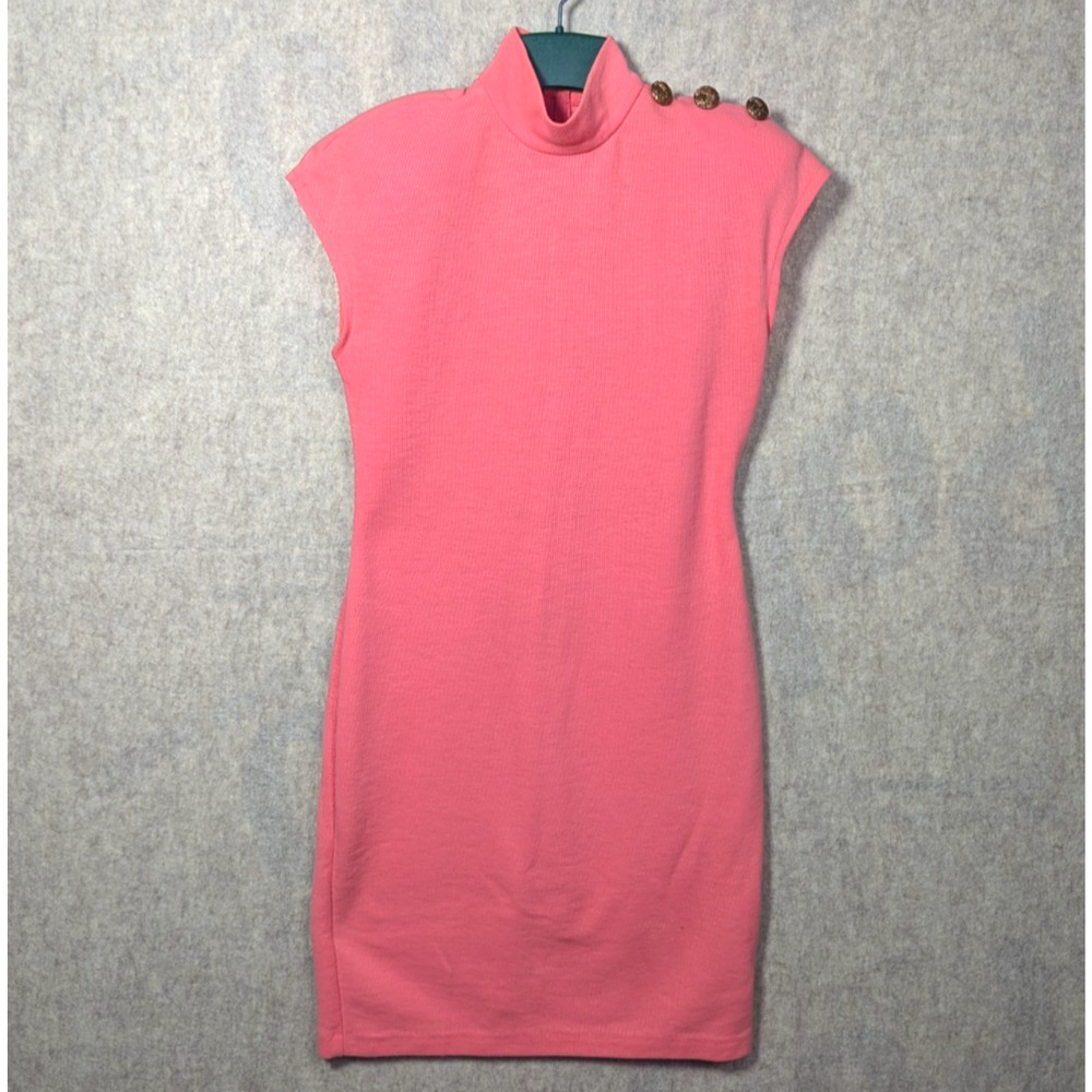 All That Jazz Coral Pink VTG 80s 90s‎ Knit Body Con Dress Shoulder Pads Size 5/6